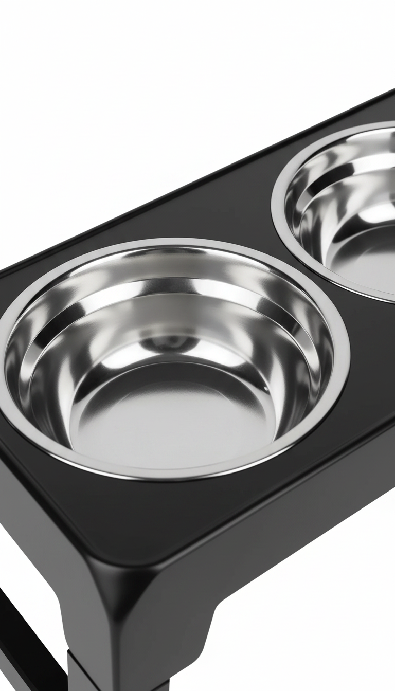 Raised Dog Bowl Stand - 4 Height Adjustable with Stainless Steel Food & Water Bowls