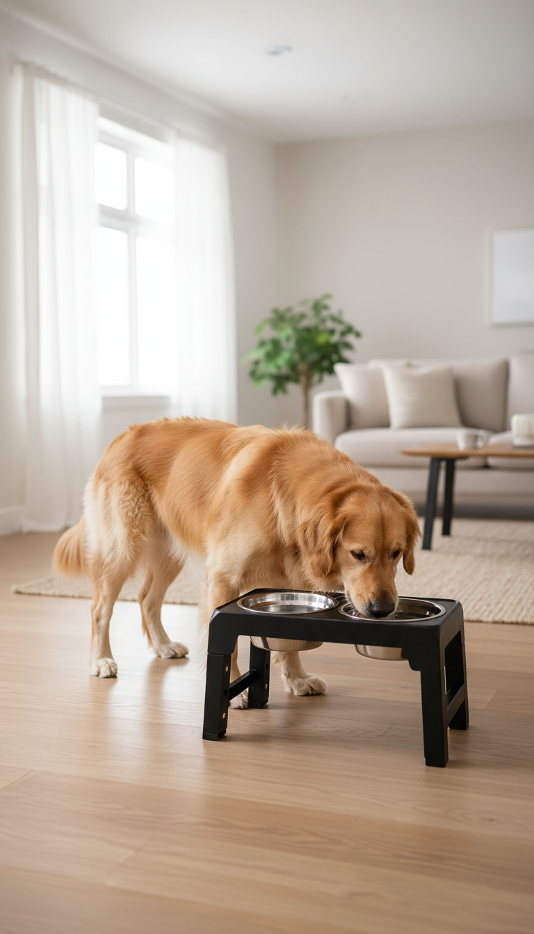 Raised Dog Bowl Stand - 4 Height Adjustable with Stainless Steel Food & Water Bowls